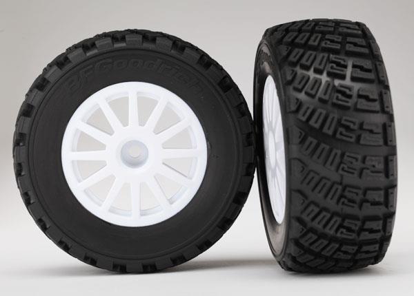 Traxxas Tires & wheels, assembled, glued (white wheels, gravel pattern tires, foam inserts) (2) (TSM® rated)