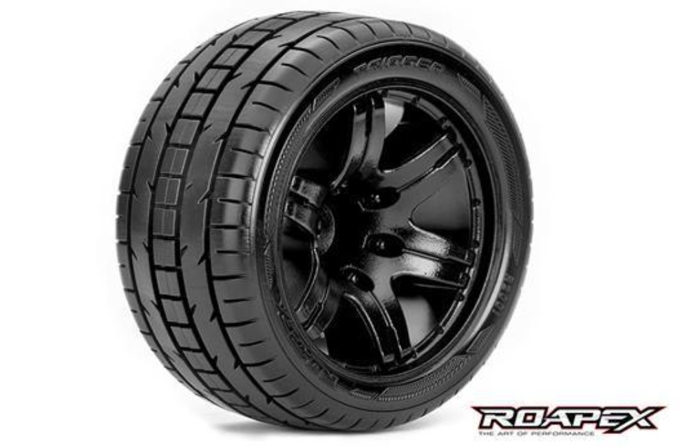 Roapex Tires - 1/10 Stadium Truck - Mounted - 1/2 offset - Black wheels - 12mm Hex - Trigger (2)