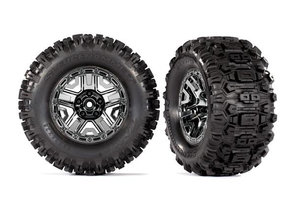 Traxxas Tires & wheels assembled glued (black chrome 2.8' wheels Sledgehammer tires foam inserts) (2) (TSM rated)