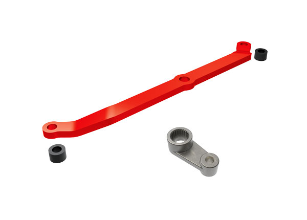 Traxxas Steering link, 6061-T6 aluminum (red-anodized)/ servo horn, metal/ spacers (2)/ 3x6mm CCS (with threadlock) (1)/ 2.5x7mm SS (with threadlock) (1)