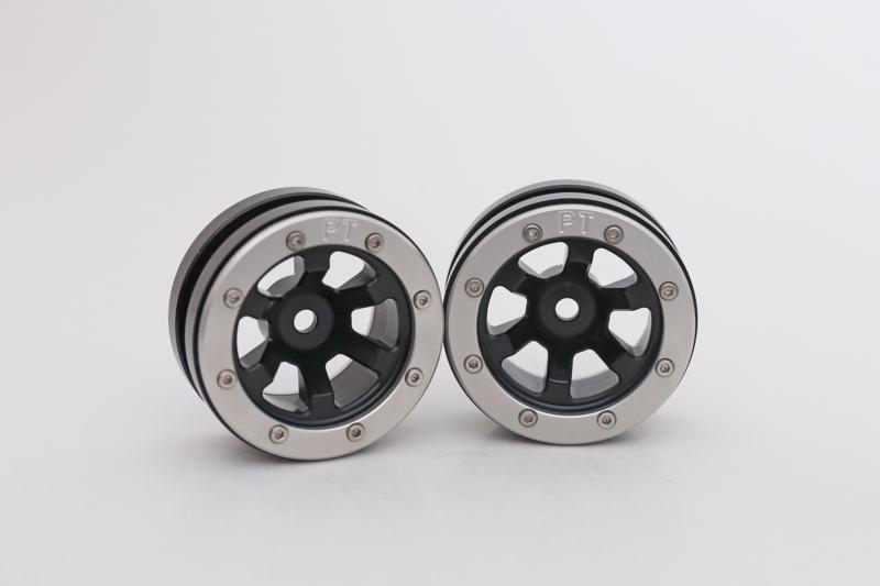 Metsafil Beadlock PT Metalen Crawler 6-Spaaks 1.9 Velgen Zwart/Zilver (2) 1/10