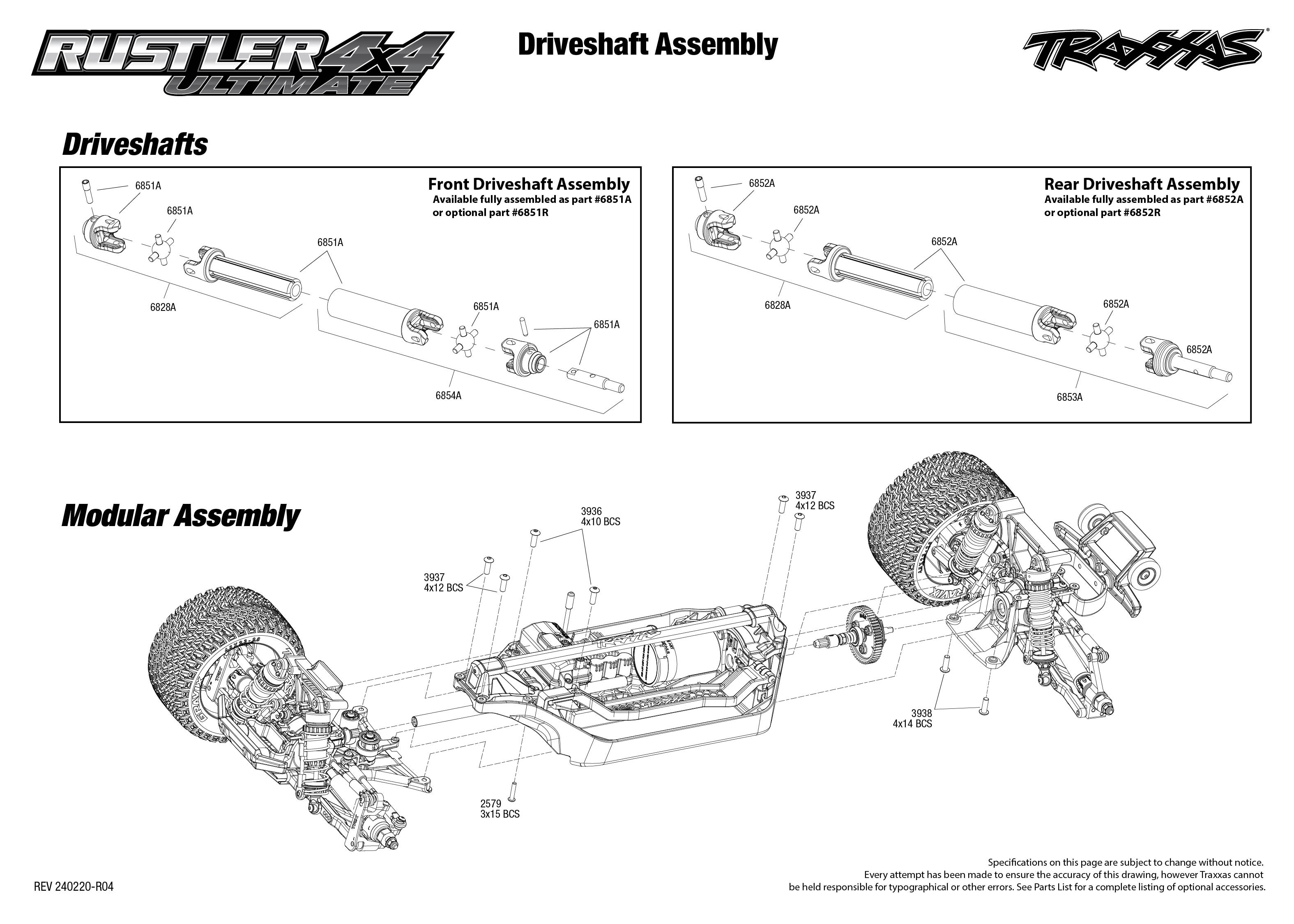 Traxxas Rustler 4X4 Ultimate (67097-4) Driveshafts Assembly Exploded View
