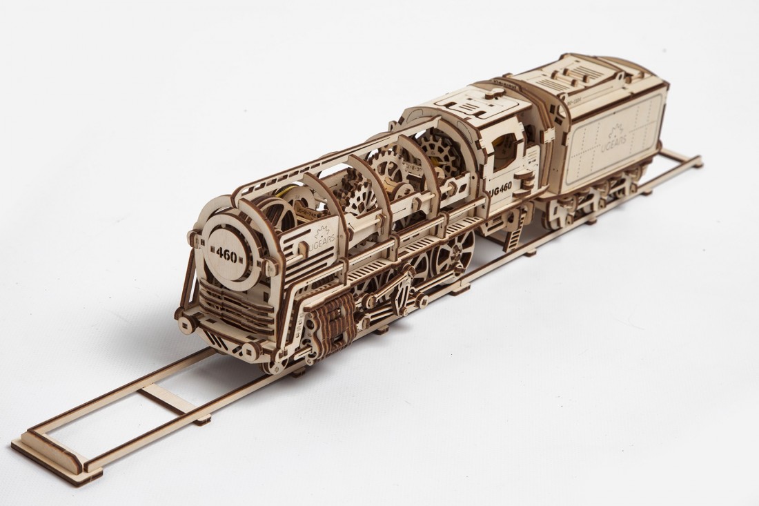 U-Gears Locomotief met Tender aangedreven door een elastiek motor mechanisch houten bouwpakket