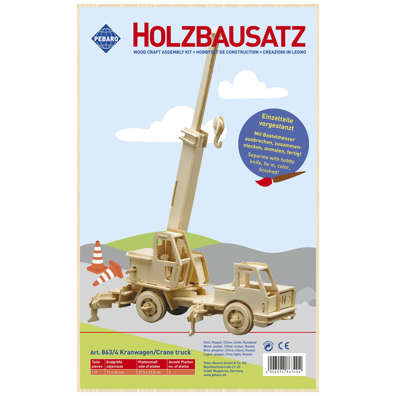 Pebaro Houten bouwset Kraanwagen