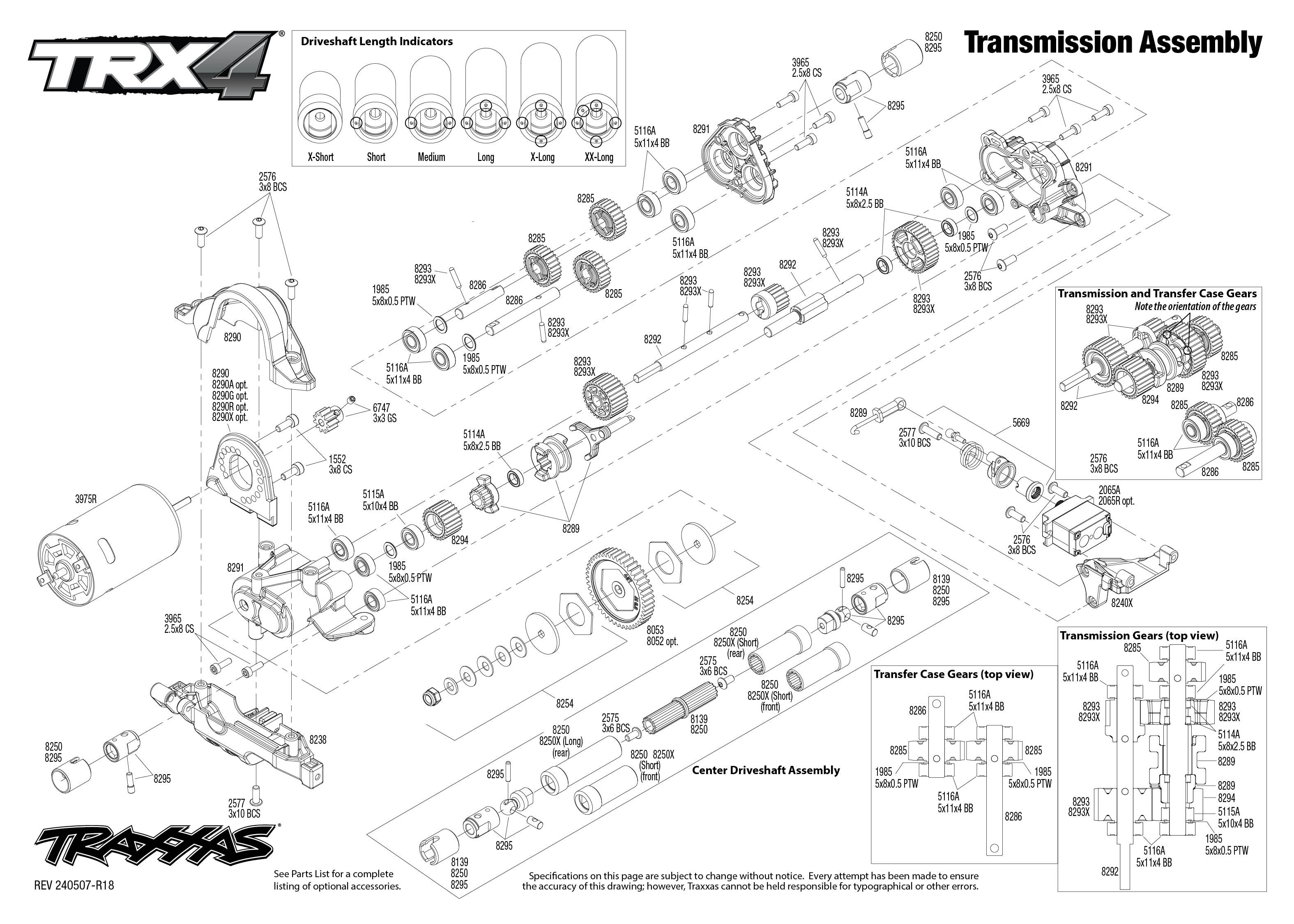 Traxxas TRX-4 Unassembled Kit (82016-4) Transmission Assembly Exploded View