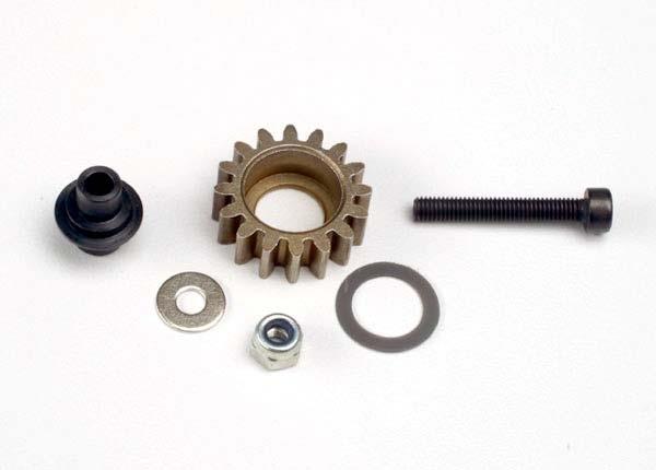 Traxxas Idler gear, steel (16T)/Shaft/3x6mm & 3x8mm flat metal washer/8x12x0.5mm PTFE washer/3MM nylon locknut/ 3x20mm cap hex