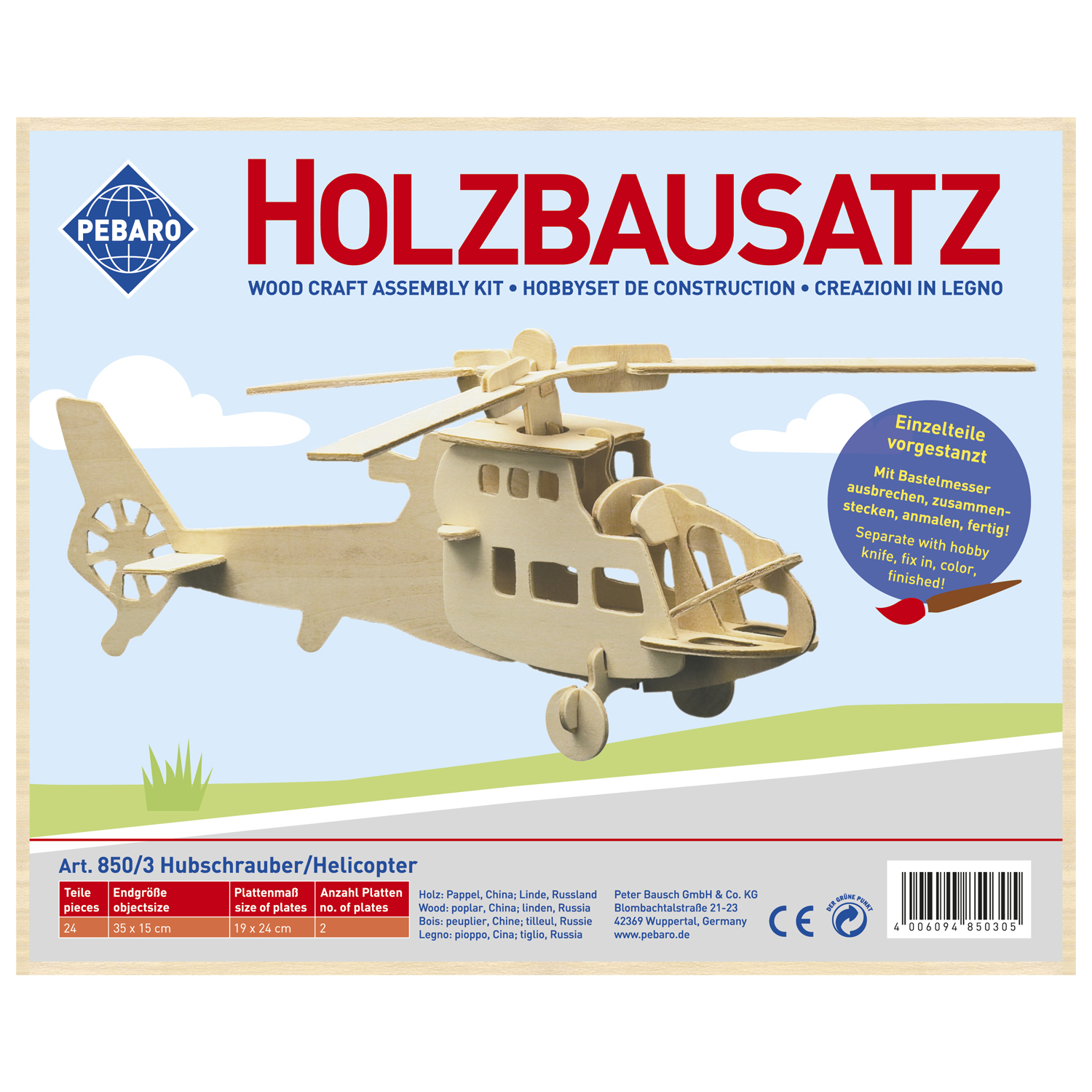 Pebaro Houten Bouwset Helikopter