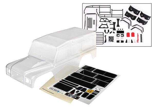 Traxxas Body Land Rover Defender complete (clear trimmed requires painting) (includes grille side mirrors door handles windshield wipers ExoCage spare tire mount decals window masks)