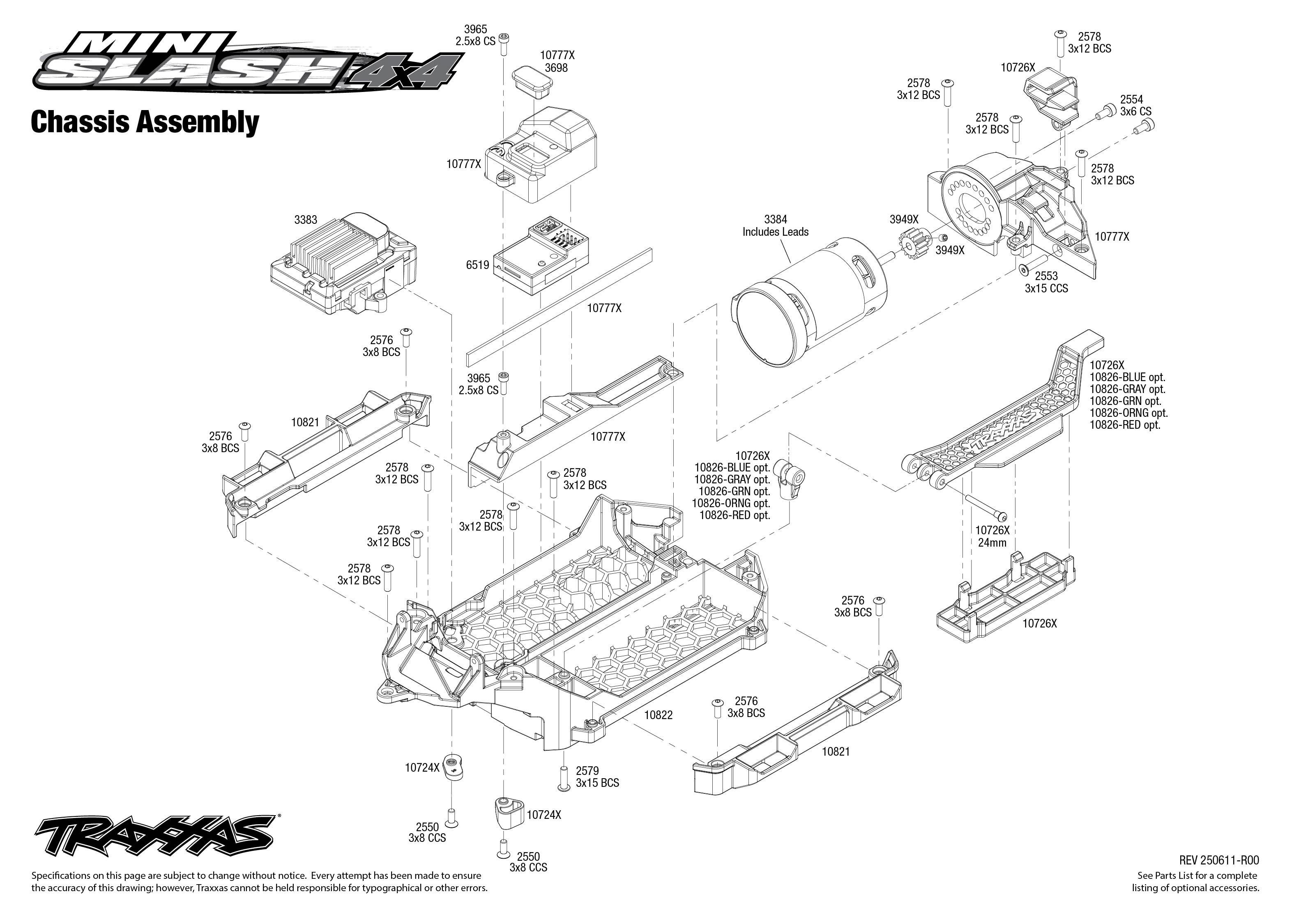 Traxxas Mini Slash 4X4 (108164-1) Chassis Assembly Exploded View