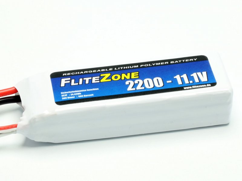 FliteZone 11.1 Volt 2200mAh 30C LiPo Deans/XH