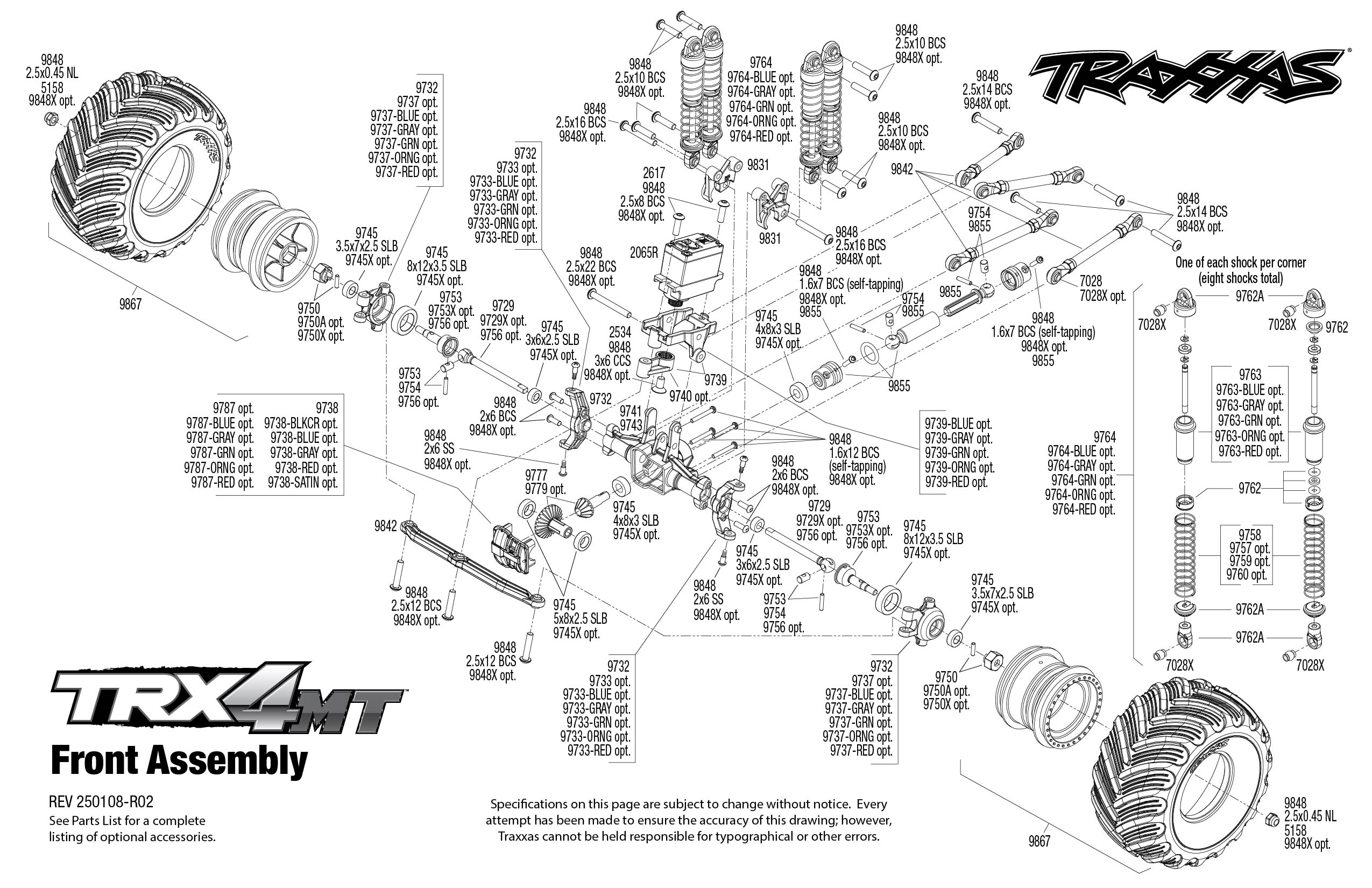 Traxxas TRX-4MT Chevrolet K10 Monster Truck (98064-1) Front Assembly Exploded View