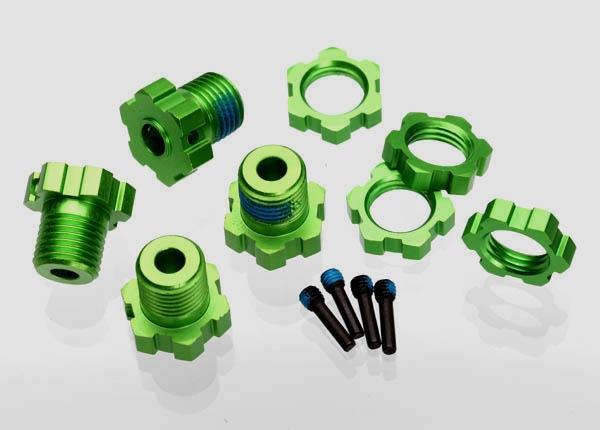 Traxxas Wheel hubs, splined, 17mm (green-anodized) (4)/ wheel nuts, splined, 17mm (green-anodized) (4)/ screw pins, 4x13mm (with threadlock) (4)