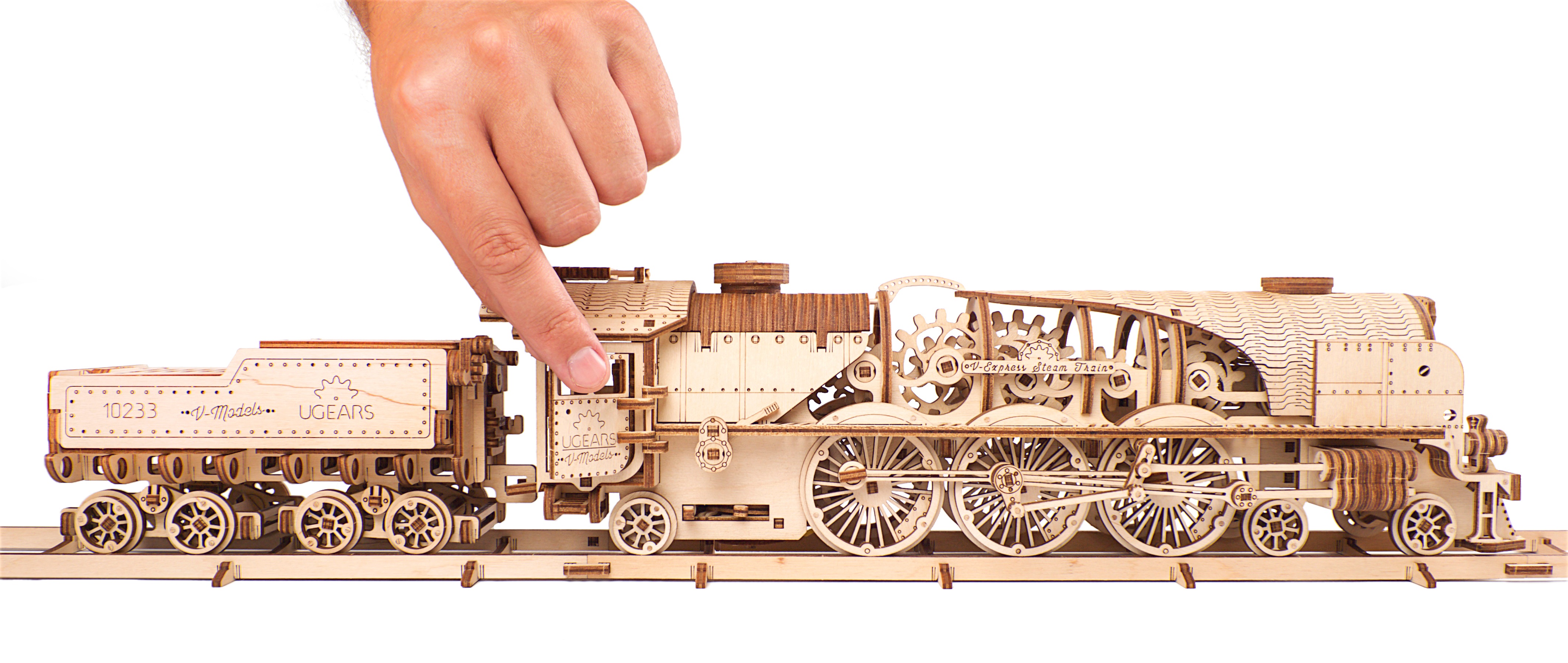 U-Gears VM-Express Steam Train wit Tender mechanisch houten bouwpakket