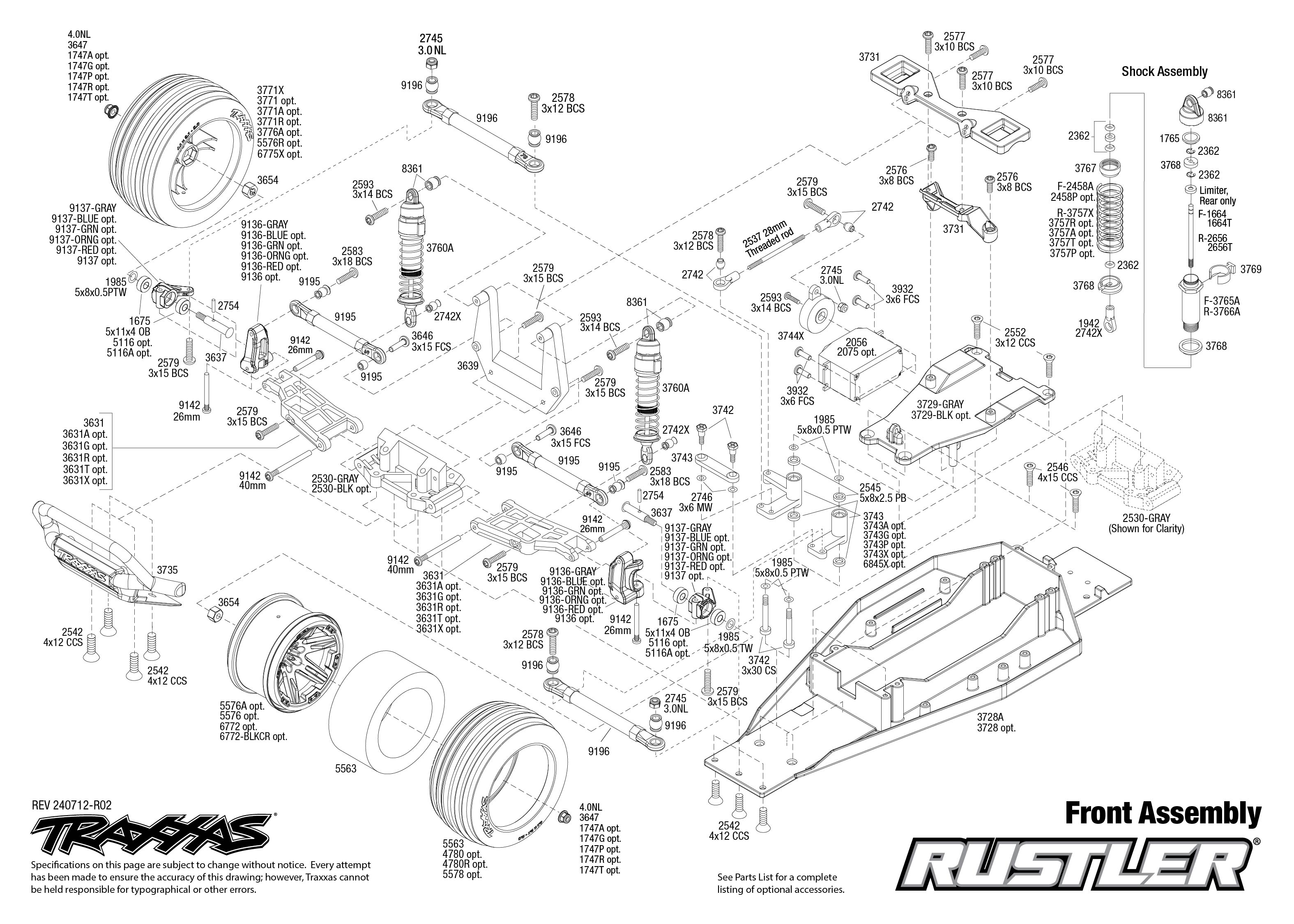 Traxxas Rustler (37254-8) Front Assembly Exploded View