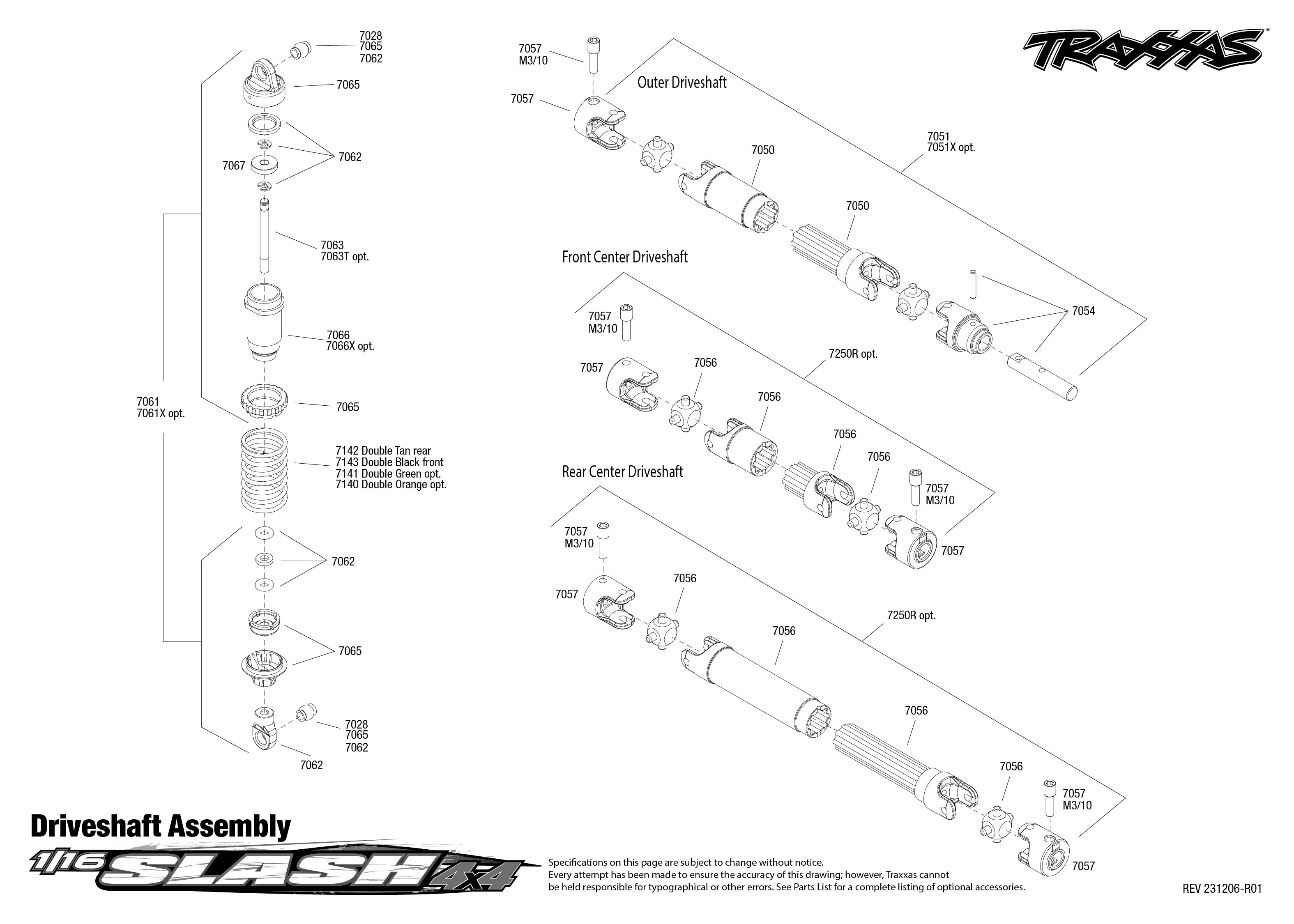 Traxxas 1/16 Slash 4X4 (70054-8) Driveshafts Assembly Exploded View