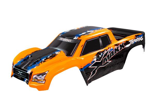 Traxxas Body, X-Maxx®, orange (painted, decals applied) (assembled with front & rear body mounts, rear body support, and tailgate protector)