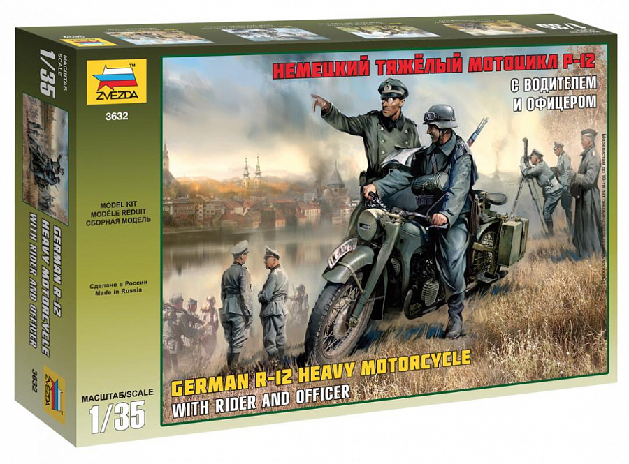 Zvezda German R-12 heavy motorcycle with rider and officer 1/35