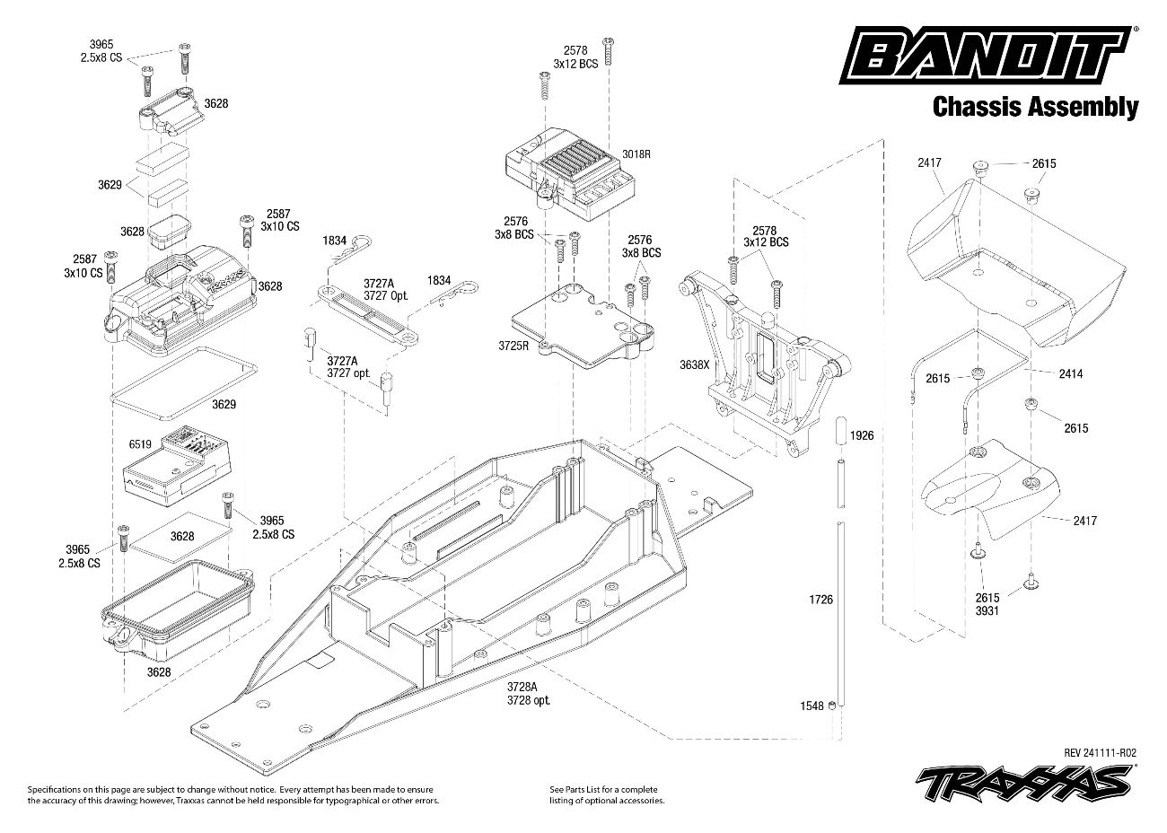 Traxxas Bandit (24254-8) Chassis Assembly Exploded View