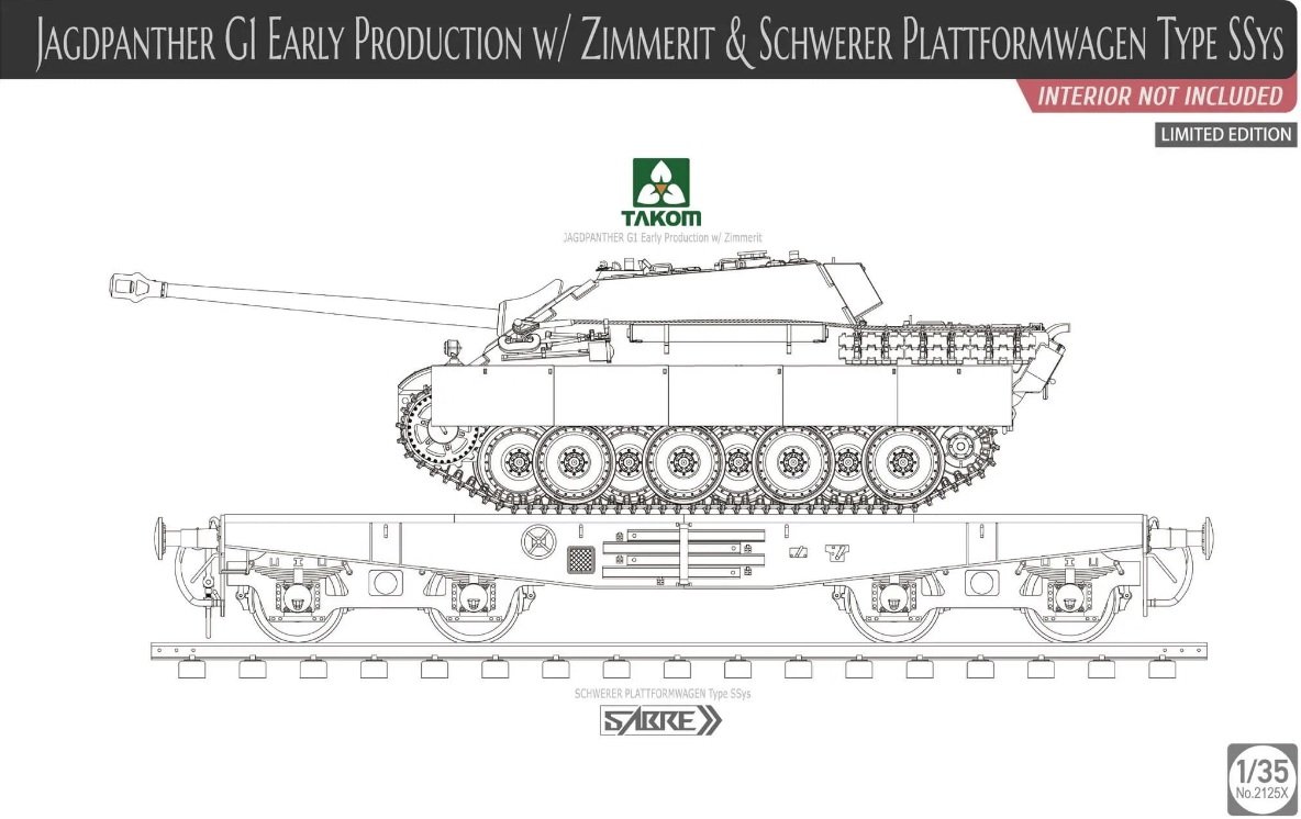 Takom Jagdpanther G1 Early Production w/Zimmerit & Schwerer Plattformwagen Type SSys 1/35