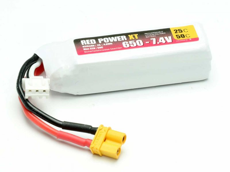 Red Power XT LiPo Accu 7.4 Volt 650mAh 25C XT30/XH