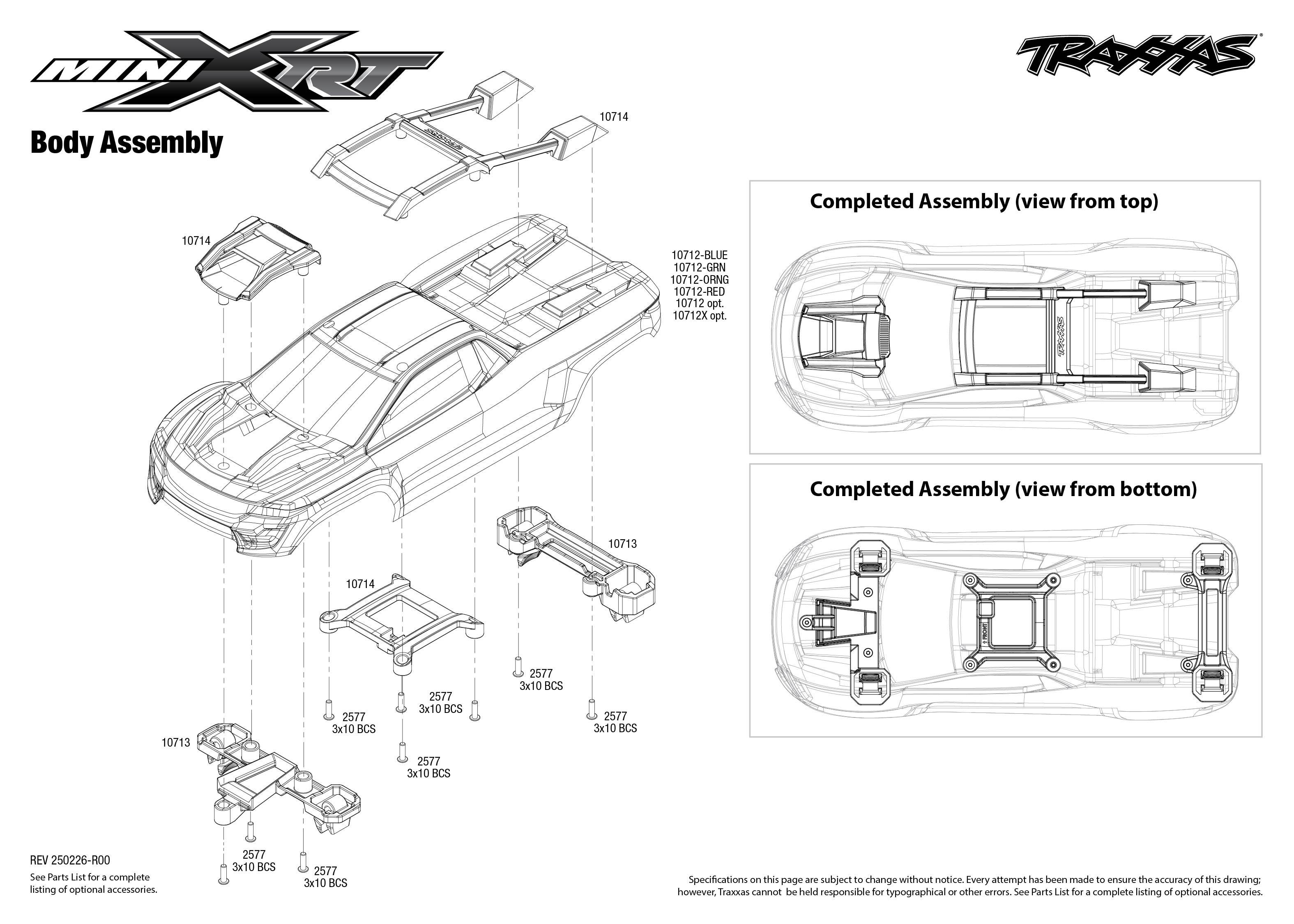 Traxxas Mini XRT (108076-1) Body Assembly Exploded View