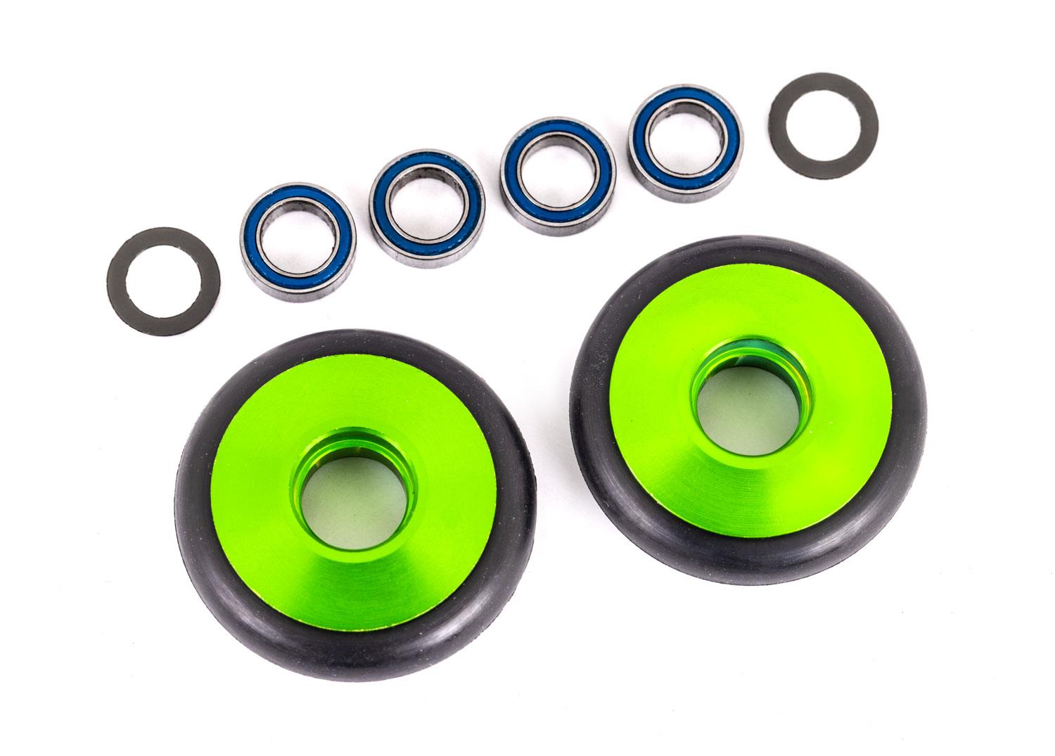 Traxxas Wheels wheelie bar 6061-T6 aluminum (green-anodized) (2)/ 5x8x2.5mm ball bearings (4)/ o-rings (2)/ 5x8x0.3mm TW (2)