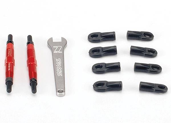 Traxxas Toe links, Slayer (Tubes™ 7075-T6 aluminum, red) (74mm, fits front or rear) (2)/ rod ends, rear (4)/ rod ends, front (4)/ wrench (1)