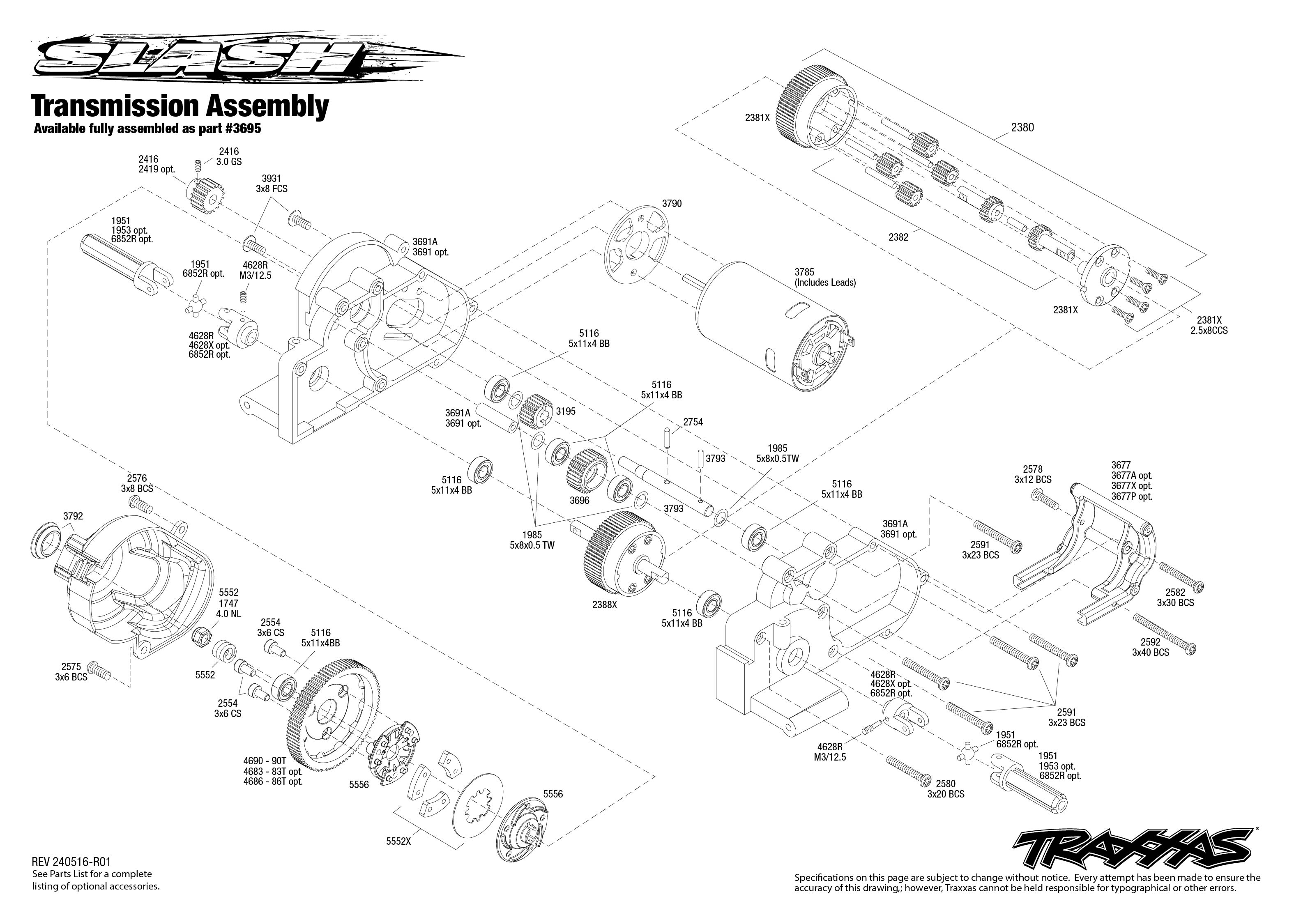 Traxxas Slash EHD (58234-8) Transmission Assembly Exploded View
