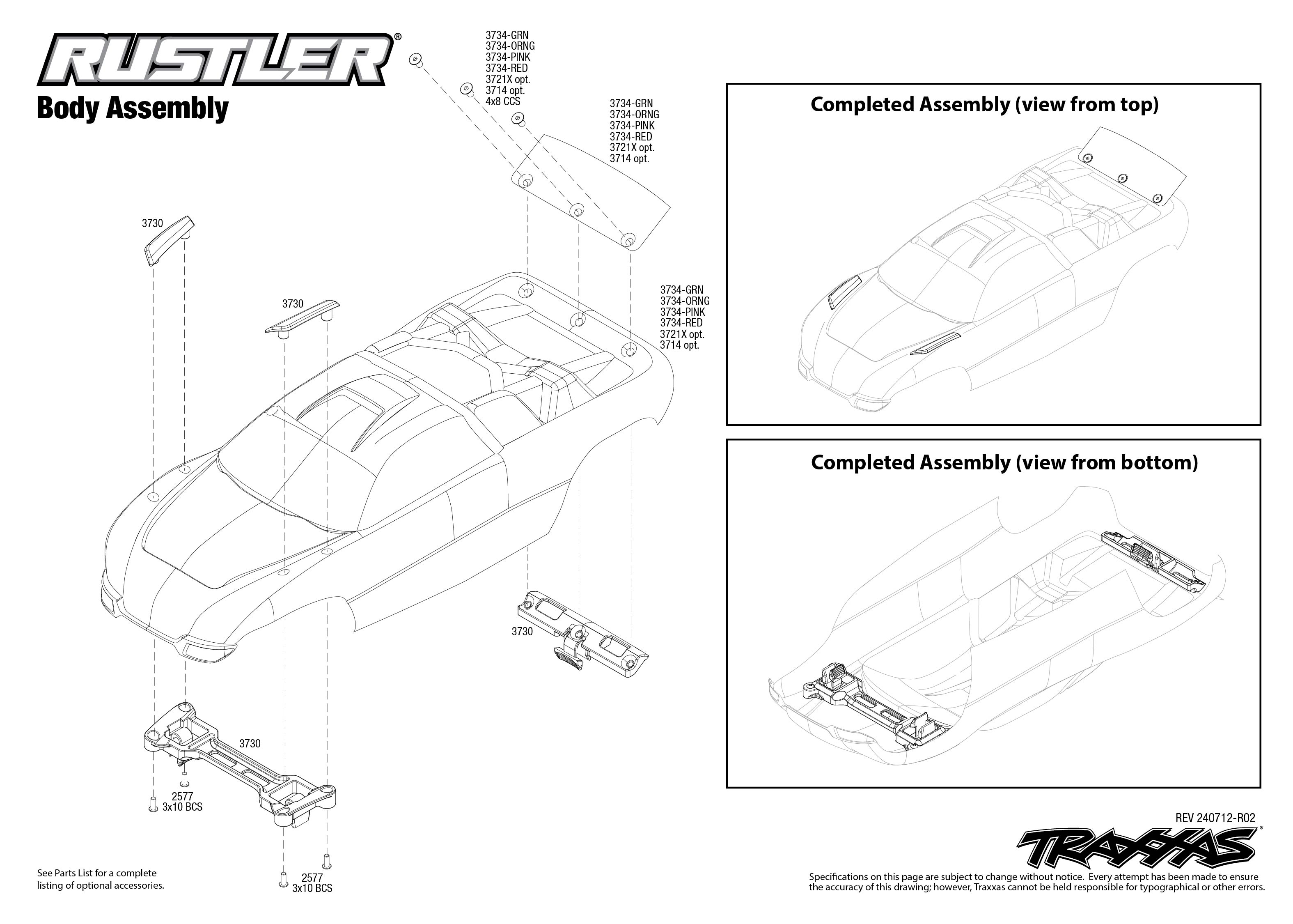 Traxxas Rustler (37254-8) Body Assembly Exploded View
