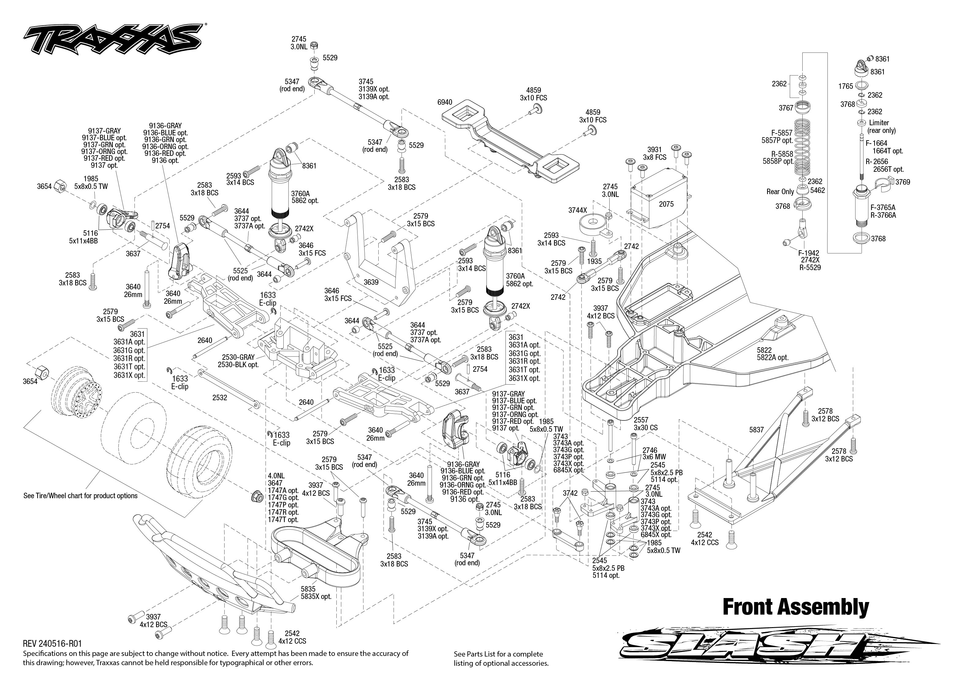 Traxxas Slash EHD (58234-8) Front Assembly Exploded View