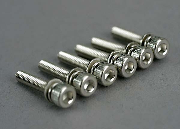 Traxxas Screws, 3x15mm Cap-Head Machine (Hex Drive) (With Split And Flat Washers) (6)