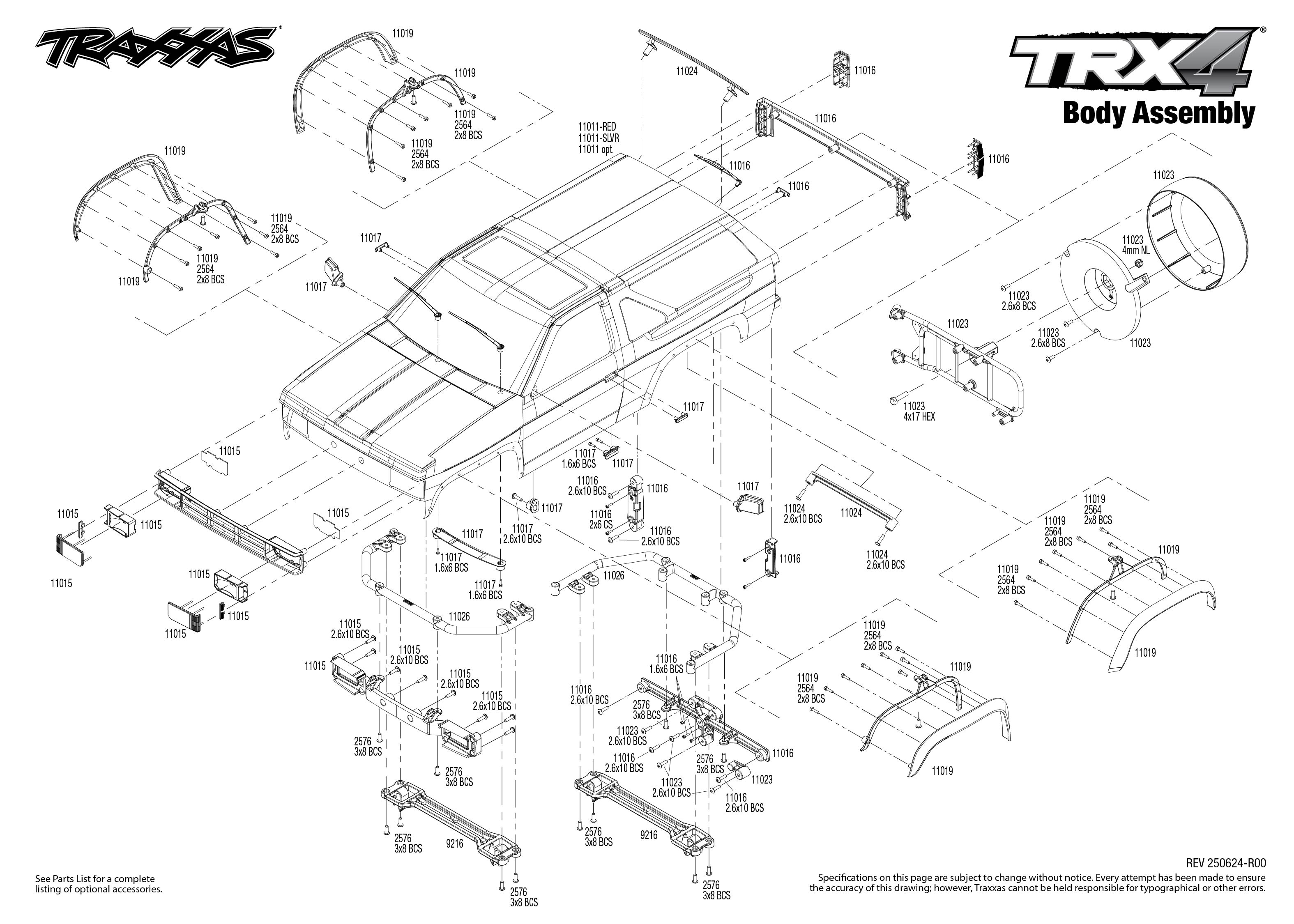 Traxxas TRX-4 Nissan Pathfinder (110056-4) Body Assembly Exploded View