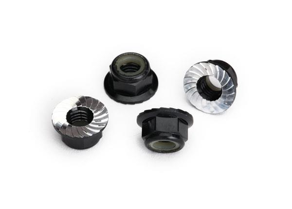 Traxxas Nuts 5mm flanged nylon locking (aluminum black-anodized serrated) (4)