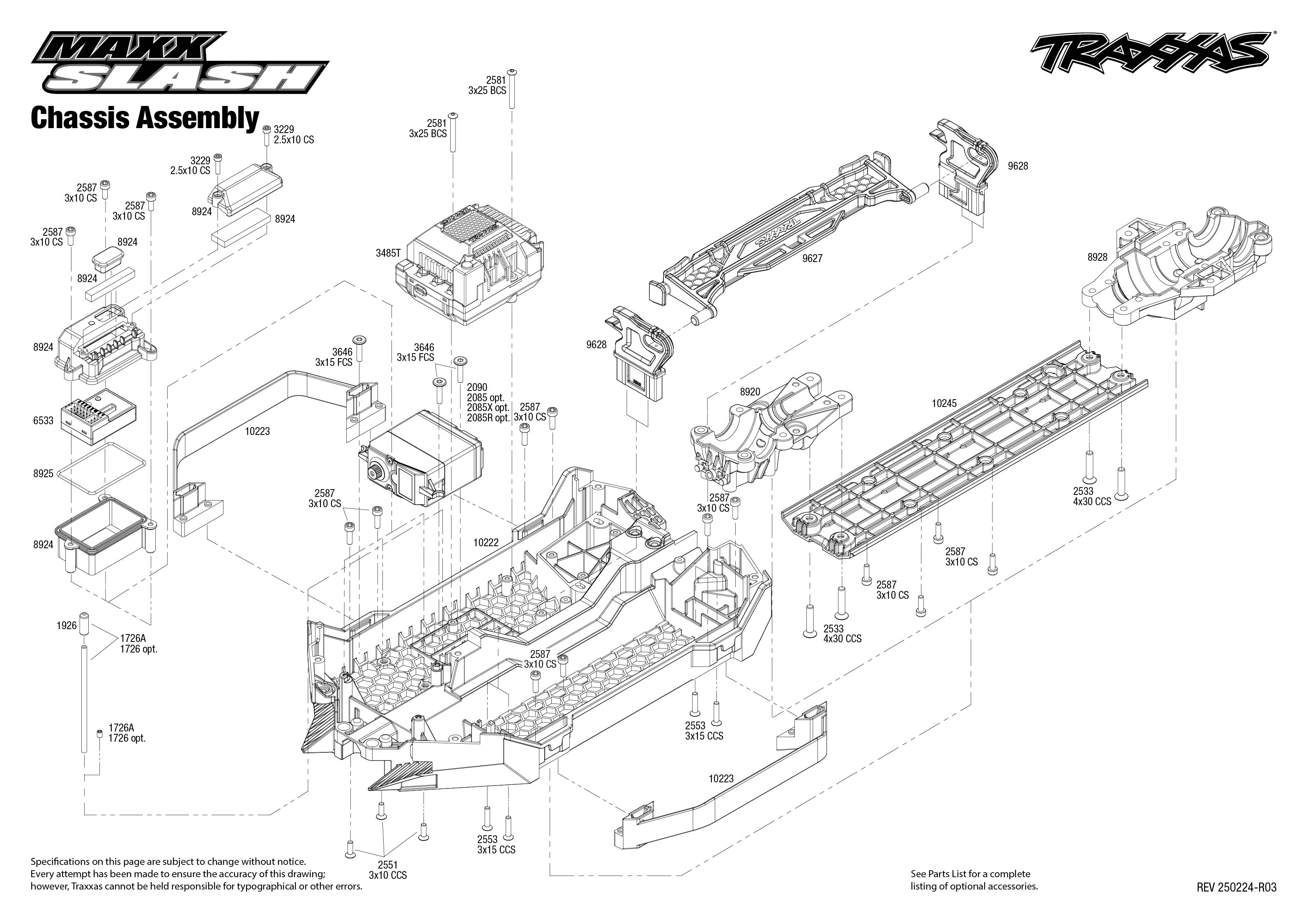 Traxxas Maxx® Slash® (102076-4) Chassis Assembly Exploded View
