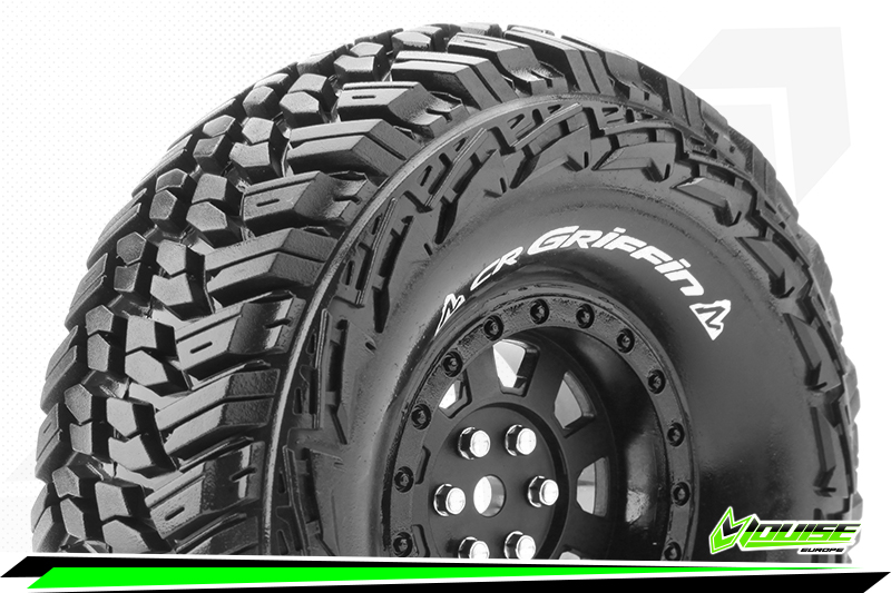 Louise RC CR-GRIFFIN 1/10 Crawler Tire Set Mounted Super Soft Black 1.9 Wheels Hex 12mm (2)