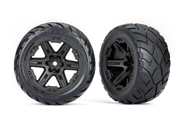 Traxxas Tires & wheels assembled glued (2.8') (RXT black wheels Anaconda tires foam inserts) (4WD electric front/rear 2WD electric front only) (2) (TSM rated)