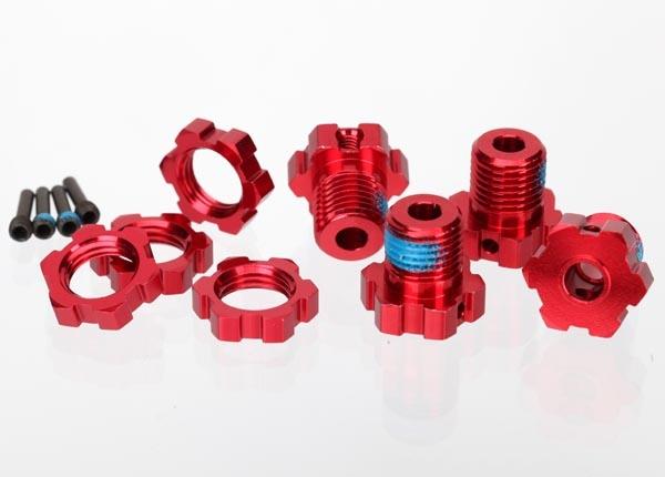 Traxxas Wheel hubs, splined, 17mm (red-anodized) (4)/ wheel nuts, splined, 17mm (red-anodized) (4)/ screw pins, 4x13mm (with threadlock) (4)
