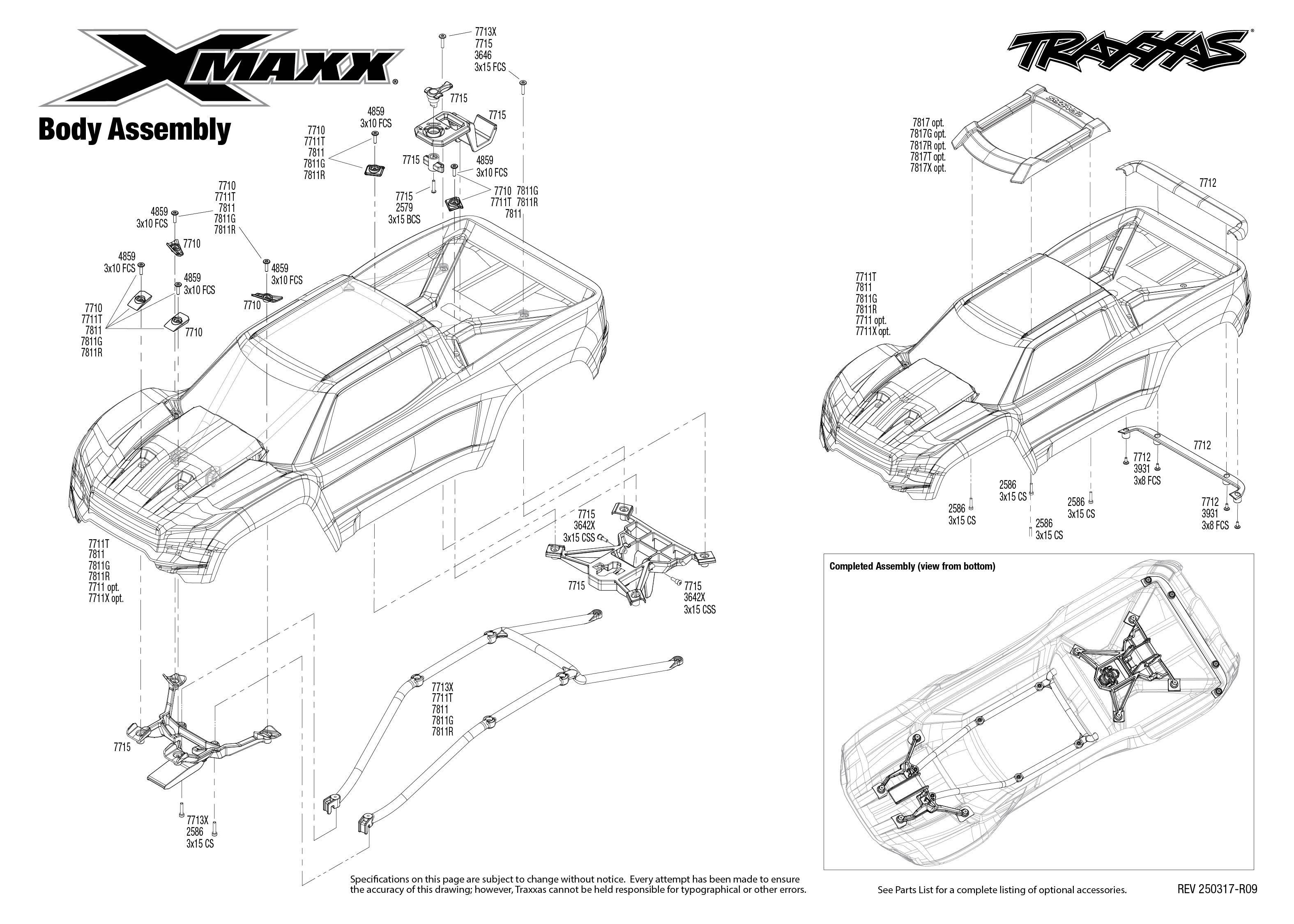 Traxxas X-Maxx 8s (77096-4) Body Assembly Exploded View