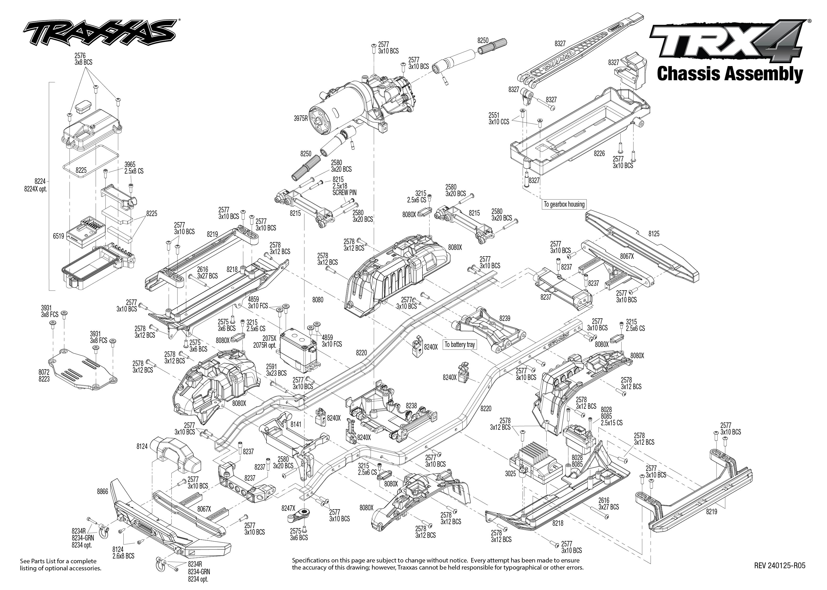 Traxxas TRX-4 Sport High Trail Edition (82044-4) Chassis Assembly Exploded View
