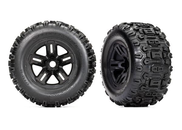 Traxxas Tires and wheels assembled glued (3.8' black wheels Sledgehammer tires foam inserts) (2)