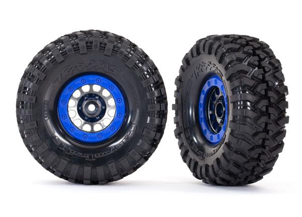 Traxxas Tires and wheels assembled glued (Method 105 1.9' black chrome blue beadlock style wheels Canyon Trail 4.6x1.9' tires foam inserts) (1 left 1 right)