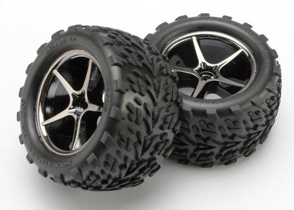 Traxxas Tires & wheels, assembled, glued (Gemini black chrome wheels, Talon tires, foam inserts) (2)