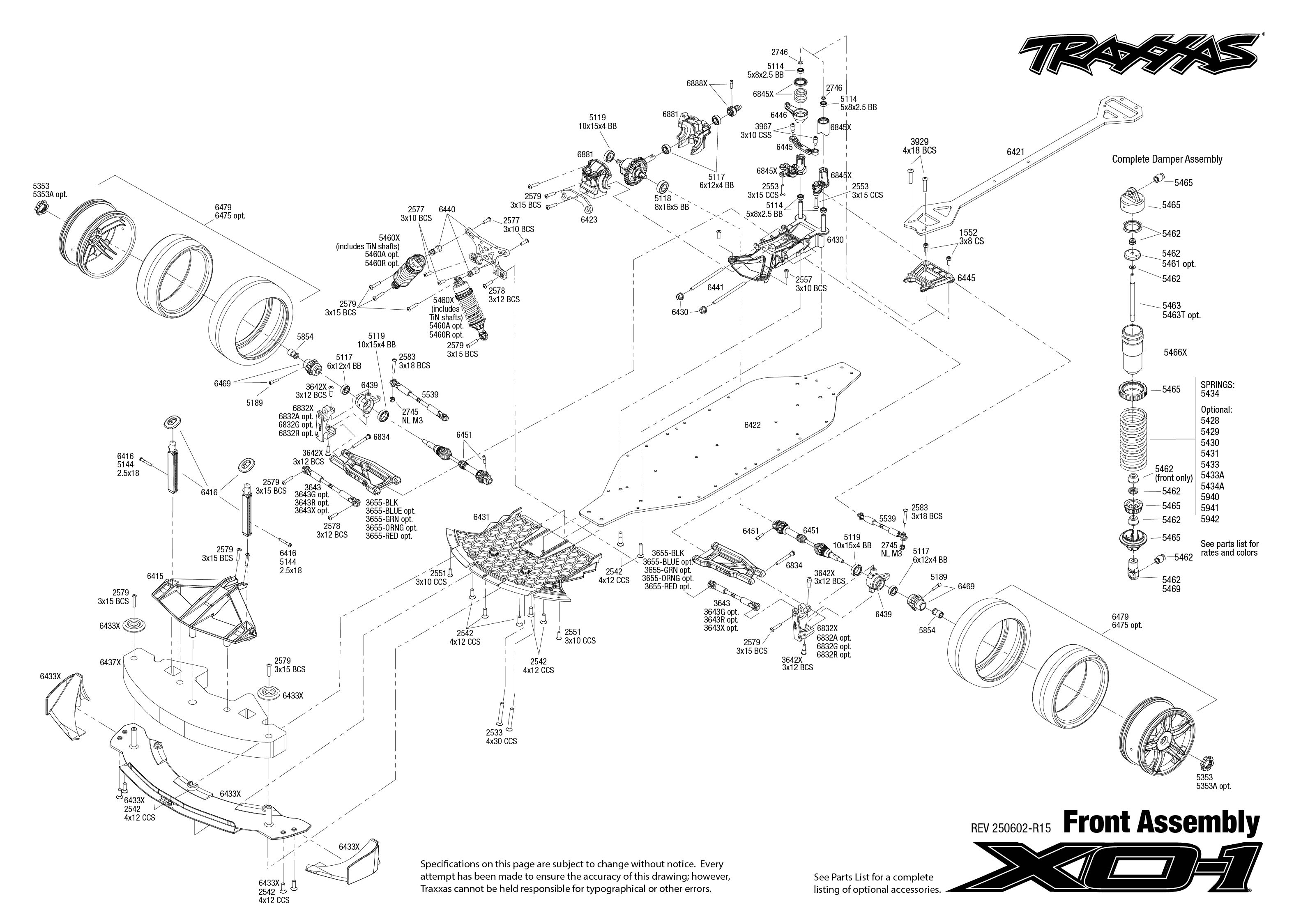 Traxxas XO-1 (64077-3) Front Assembly Exploded View