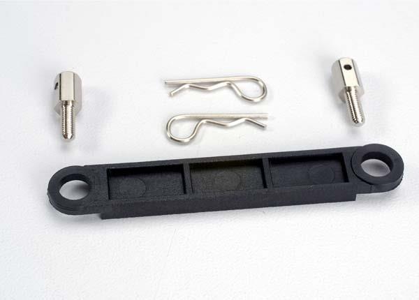 Traxxas Battery hold-down plate (black)/ metal posts (2)/body clips