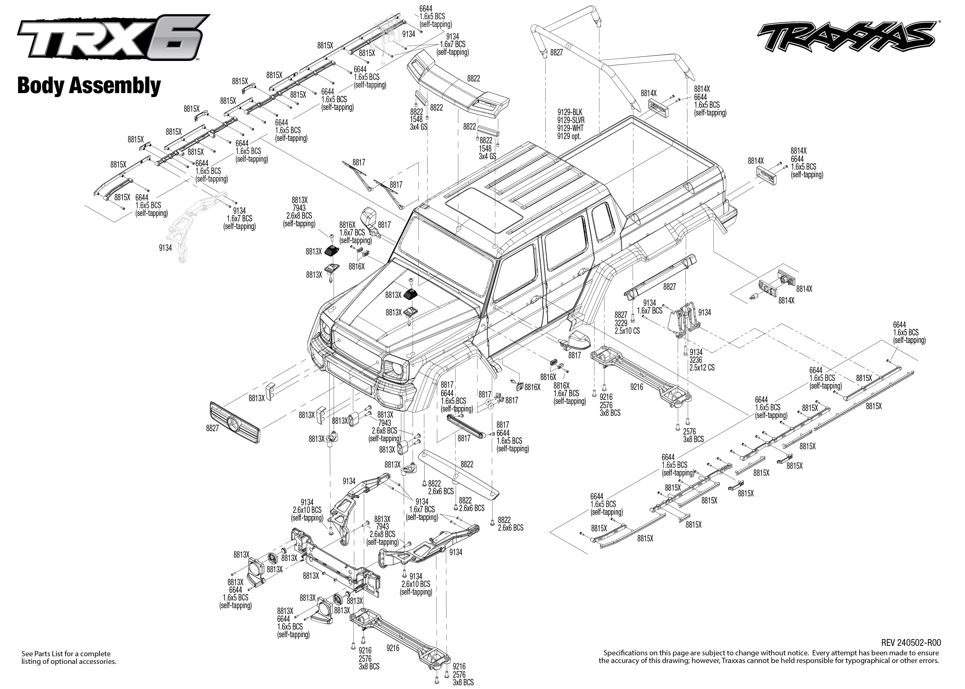 Traxxas TRX-6 Mercedes-Benz® G 63® AMG 6X6 (88296-4) Body Assembly Exploded View