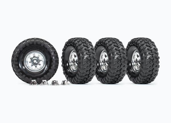 Traxxas Tires and wheels assembled glued (1.9' classic chrome wheels Canyon Trail 4.6x1.9' tires) (4)/ center caps (4)/ decal sheet (requires #8255A extended stub axle)