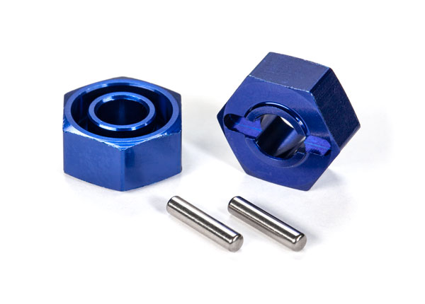 Traxxas Wheel hubs 12mm, hex (blue-anodized, lightweight aluminum) (2)/ axle pins(2)