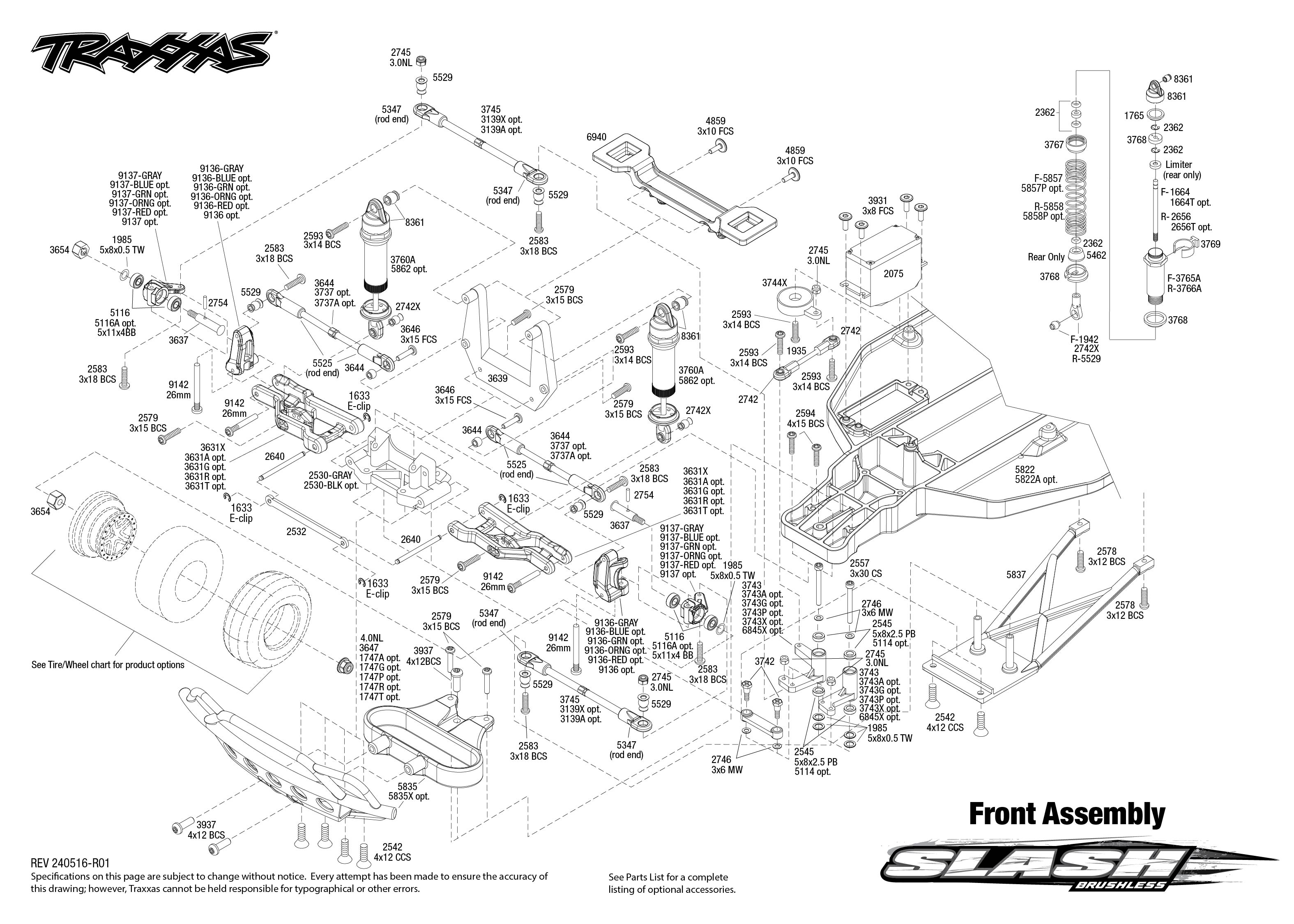 Traxxas Slash 2WD Brushless Unassembled Kit (58314-4) Front Assembly Exploded View