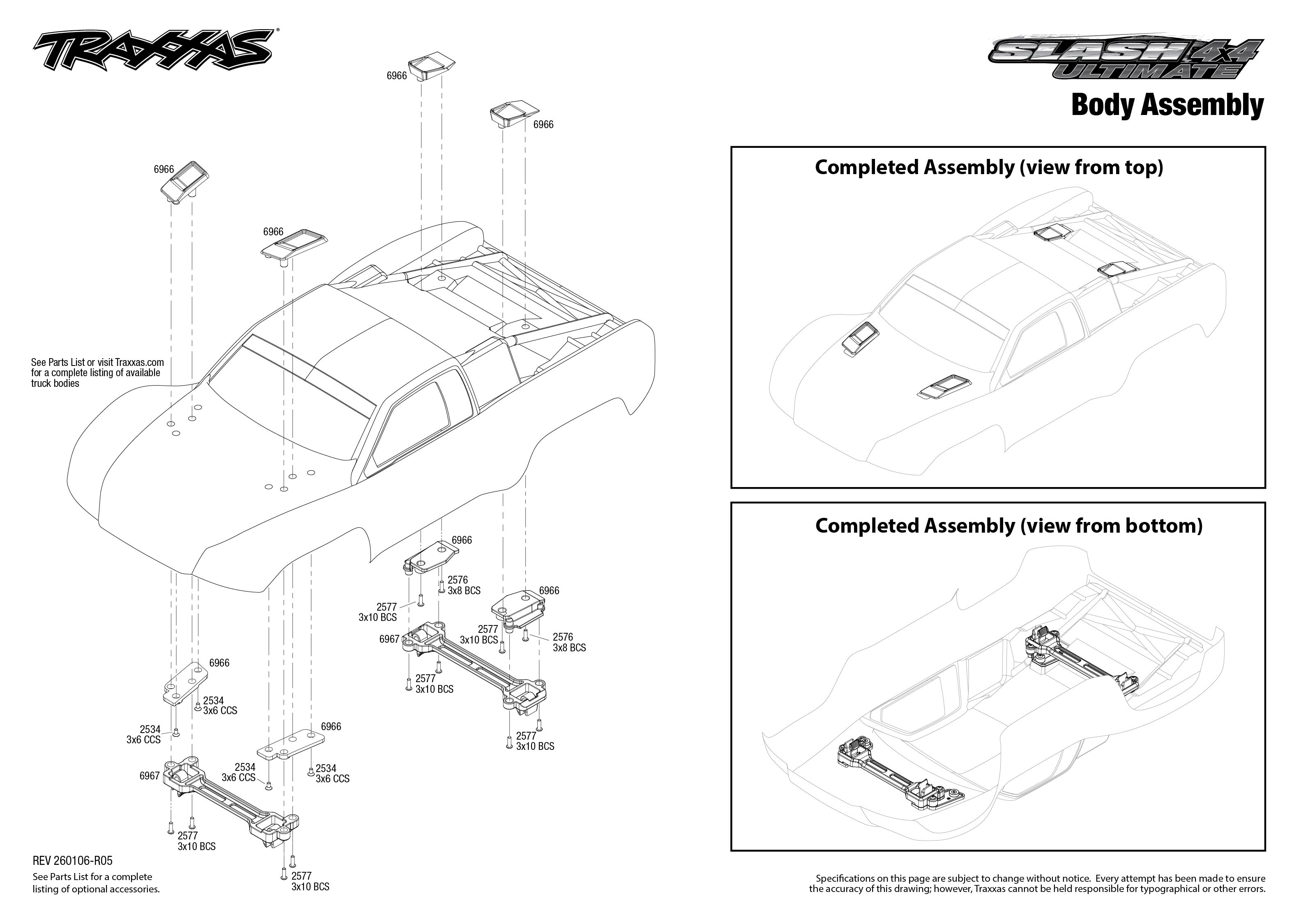 Traxxas Slash 4X4 Ultimate (68277-4) Body Assembly Exploded View