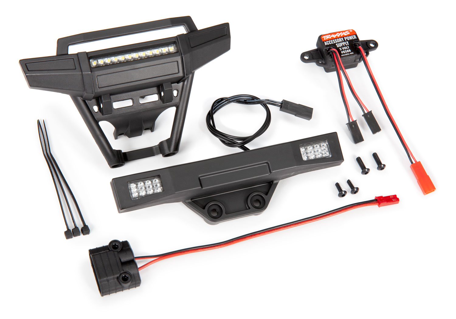 Traxxas Hoss and Stampede 4X4 LED Light Kit Complete (Includes Front and Rear Bumpers with LED Lights 3-Volt Accessory Power Supply and Power Tap Connector (with cable) (Fits #9011 Body)